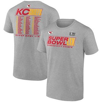 Men's Fanatics Heather Gray Kansas City Chiefs Super Bowl LIX Roster T-Shirt