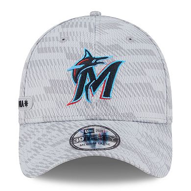 Men's New Era Gray Miami Marlins 2025 MLB Clubhouse 39THIRTY Flex Hat