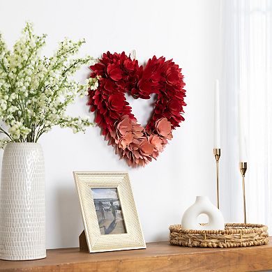 Wooden Rose Artificial Valentine's Day Floral Wreath - 15" - Red and Pink
