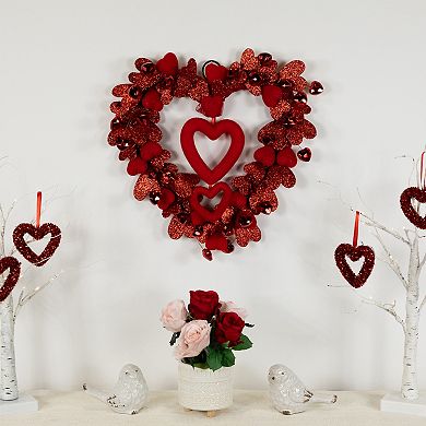 Red Heart Shaped Glittered Valentine's Day Wreath - 22"