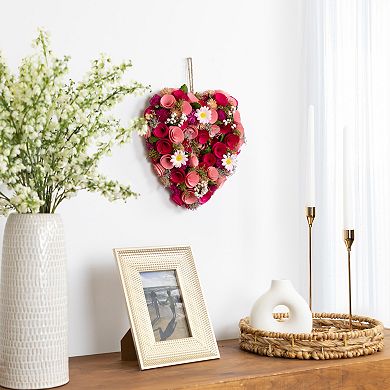Mixed Floral and Berries Artificial Valentine's Day Heart Wreath - 10.25"