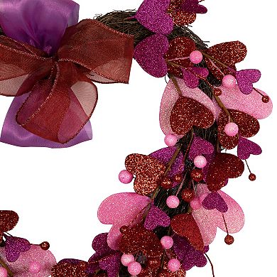 Glittered Hearts and Berries Valentine's Day Twig Wreath - 20"