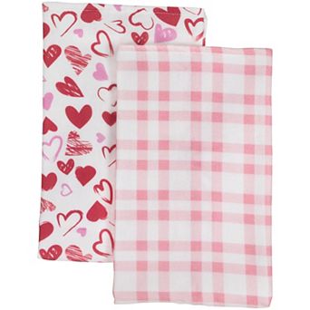 Plaid and Hearts Valentine's Day Kitchen Tea Towels - 26" - Pink and Red - Set of 2