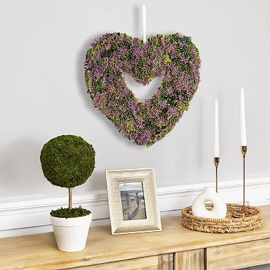 Moss and Twig Valentine's Day Heart Artificial Wreath - 14.5" - Purple