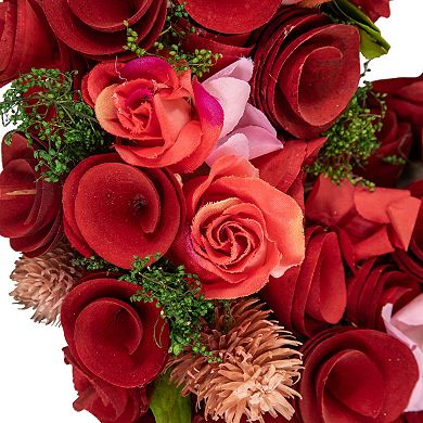 Artificial Floral Valentine's Day Wooden Heart Wreath - 13.5"