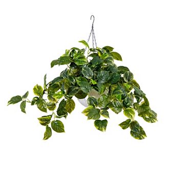 nearly natural 24 in UV Resistant 50-Light Artificial Pothos Hanging Basket