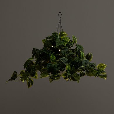 nearly natural 24-in. UV Resistant 50-Light Artificial Pothos Hanging Basket