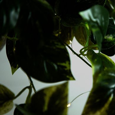 nearly natural 24-in. UV Resistant 50-Light Artificial Pothos Hanging Basket