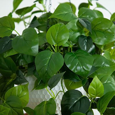 Nearly Natural 24 in. UV Resistant Artificial Philodendron with 50 Warm White LED Lights in White Hanging Basket