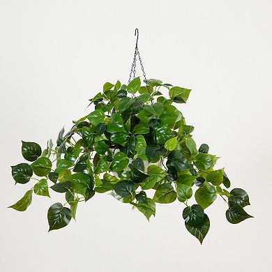 nearly natural 24-in. UV Resistant 50-Light Artificial Philodendron Plant Hanging Basket