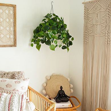 nearly natural 24-in. UV Resistant 50-Light Artificial Philodendron Plant Hanging Basket