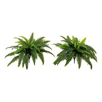 nearly natural 21 in UV Resistant Artificial Boston Fern Table Decor 2 pc Set