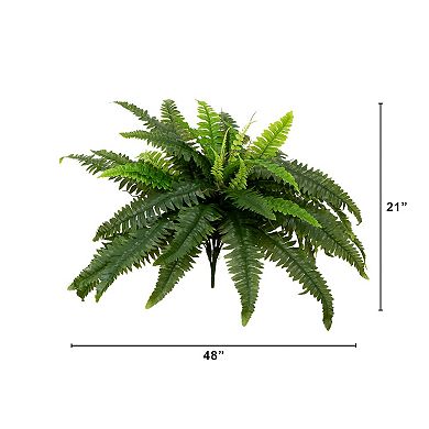 nearly natural 21-in. UV Resistant Artificial Boston Fern Table Decor 2-piece Set