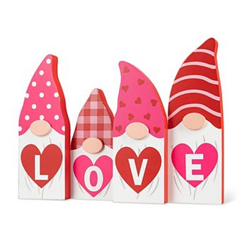 Glitzhome 11"L Unique Gnome Design Valentine's Love Wooden Gnome Table Decor