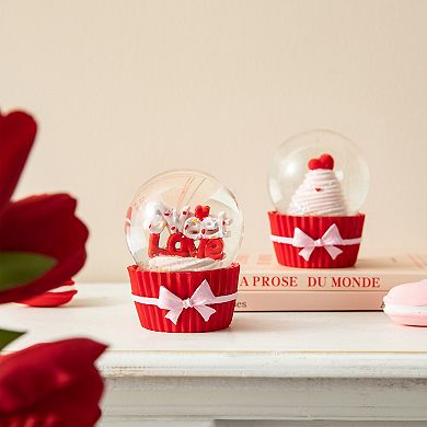 Glitzhome 3.25“H S/2 Valentine's Unique and Charming Resin Cupcakes Waterglobes