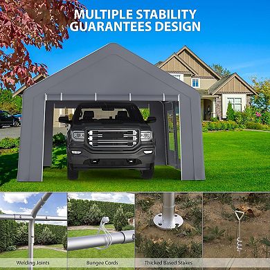 Carport 13'x20' Heavy Duty Canopy with 3 Doors & 5 Ventilated Windows