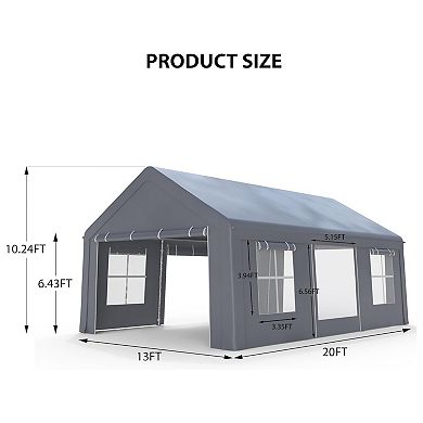 Carport 13'x20' Heavy Duty Canopy with 3 Doors & 5 Ventilated Windows