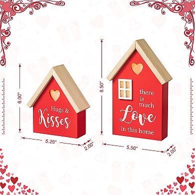 Glitzhome warming Set of 2 Lighted Valentine's Wooden House-shaped Table Decor