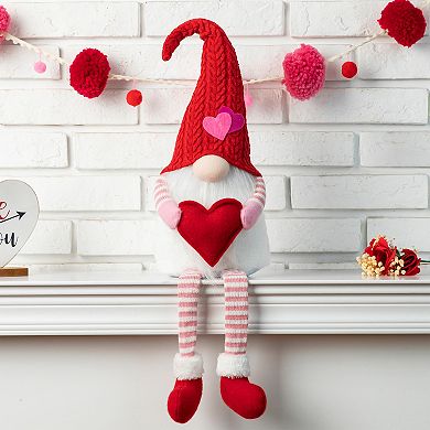 Glitzhome 28.25''H Fabric Valentine's Gnome Shelf Sitter with Dangling Legs