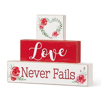 Glitzhome 9.5"L Valentine's Snow-capped Coffee Designed Wooden Block Table Sign