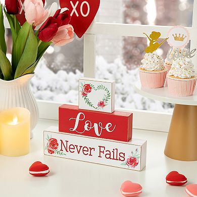 Glitzhome 9.5"L Valentine's Snow-capped Coffee Designed Wooden Block Table Sign