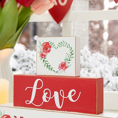 Glitzhome 9.5"L Valentine's Snow-capped Coffee Designed Wooden Block Table Sign