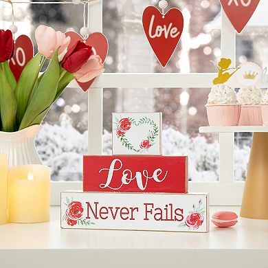 Glitzhome 9.5"L Valentine's Snow-capped Coffee Designed Wooden Block Table Sign