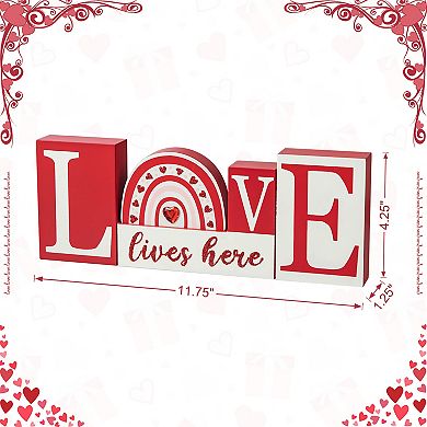 Glitzhome 11.75"H Valentine's Rainbow Bridge Shaped Wooden LOVE Table Decor