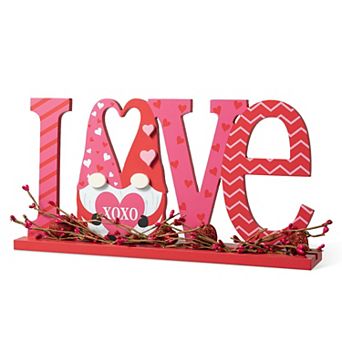 Glitzhome 14.25"L Letters "LOVE" Design Valentine's Wooden Gnome Table Decor