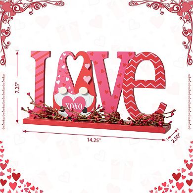 Glitzhome 14.25"L Letters "LOVE" Design Valentine's Wooden Gnome Table Decor