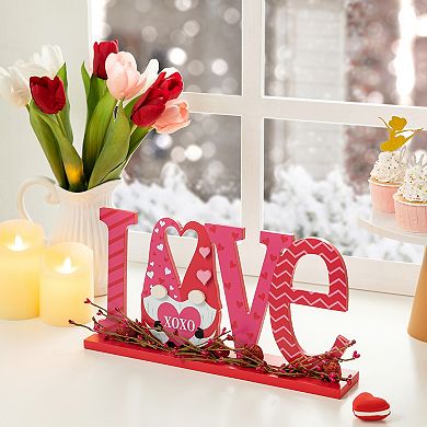 Glitzhome 14.25"L Letters "LOVE" Design Valentine's Wooden Gnome Table Decor