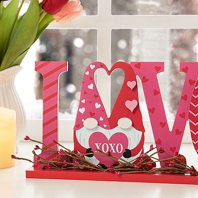 Glitzhome 14.25"L Letters "LOVE" Design Valentine's Wooden Gnome Table Decor