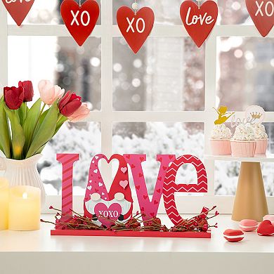 Glitzhome 14.25"L Letters "LOVE" Design Valentine's Wooden Gnome Table Decor