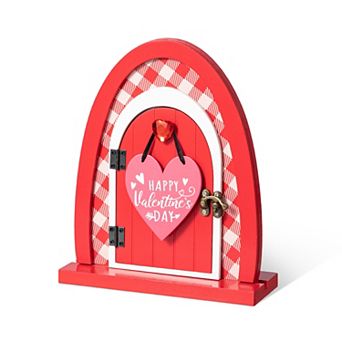 Glitzhome 8.5"H Valentine's Charming Wooden Door-Shaped Photo Frame Table Decor