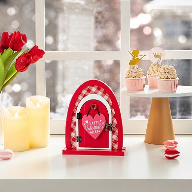 Glitzhome 8.5"H Valentine's Charming Wooden Door-Shaped Photo Frame Table Decor
