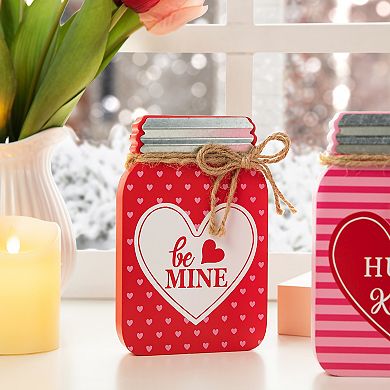 Glitzhome 7"H Durable MDF Set of 3 Valentine's Wooden Mason Jar Table Decor