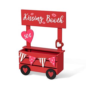 Glitzhome 10"H Valentine's Charming Wooden KISSING BOOTH Table Decor