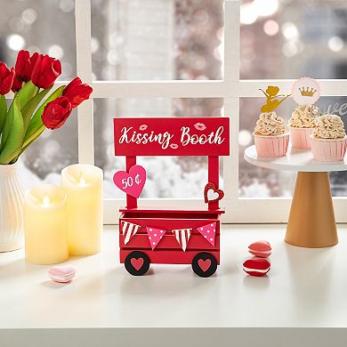 Glitzhome 10"H Valentine's Charming Wooden KISSING BOOTH Table Decor
