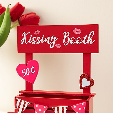 Glitzhome 10"H Valentine's Charming Wooden KISSING BOOTH Table Decor