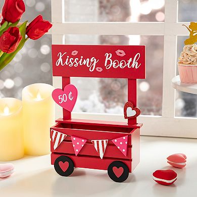 Glitzhome 10"H Valentine's Charming Wooden KISSING BOOTH Table Decor