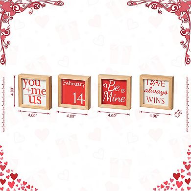 Glitzhome 4"H Set of 4 Valentine's Heart-warming Wooden Block Table Decor