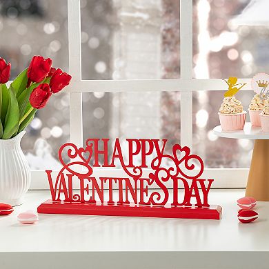Glitzhome 16"L Valentine's Wooden & Metal HAPPY VALENTINE'S DAY Table Decor