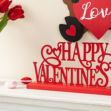 Glitzhome 16"L Valentine's Wooden & Metal HAPPY VALENTINE'S DAY Table Decor