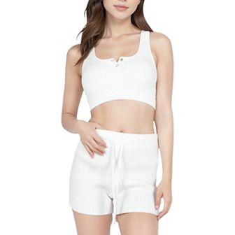 Women's Sweater Knit Shorts with Ribbed Cuffs and Front Drawstring Closure in Soft Midweight Fabric