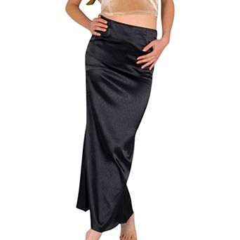 Women's High-Waisted Satin Maxi Skirt with Side Slit