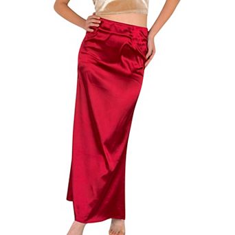 Women's High-Waisted Satin Maxi Skirt with Side Slit