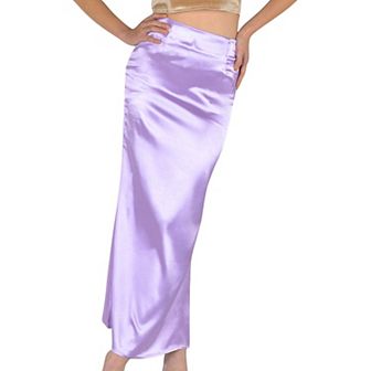 Women's High-Waisted Satin Maxi Skirt with Side Slit