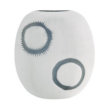 Elara Round Contemporary Matte White and Navy Oval Opening Tabletop Vase