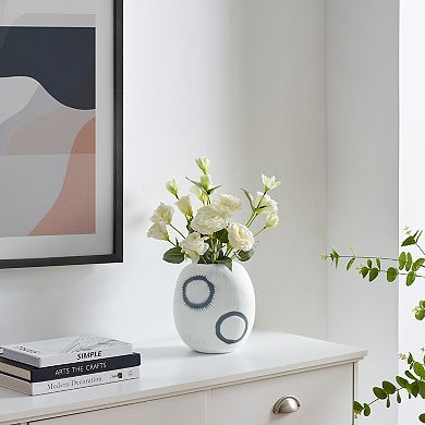 Elara Round Contemporary Matte White and Navy Oval Opening Tabletop Vase