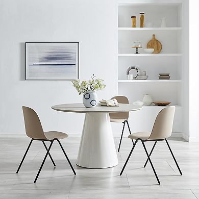 Elara Round Contemporary Matte White and Navy Oval Opening Tabletop Vase